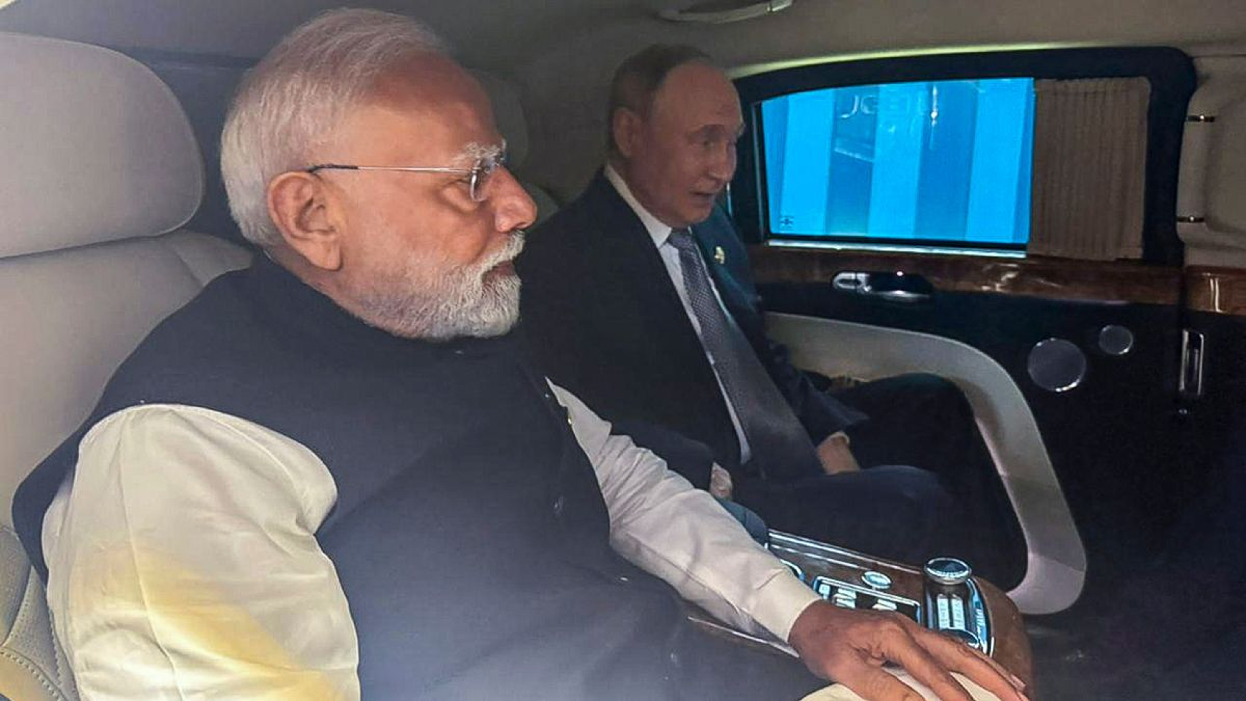 Modi and Putin in a car Bottom